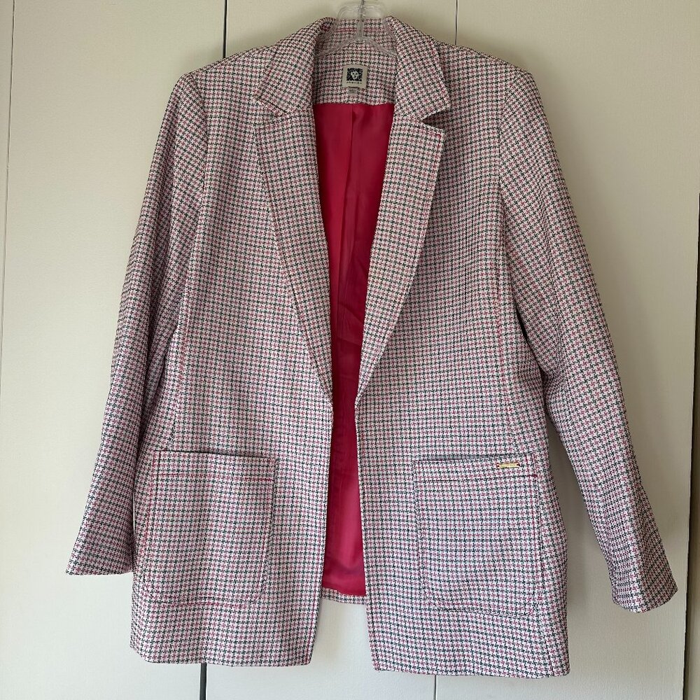 Anne Klein Blazer with black, pink and white micro check pattern